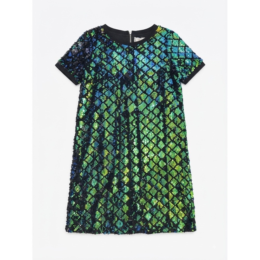 Soprano Sequin Dress Youth 16 Fits Adult XS Small Green Blue Diamond Good